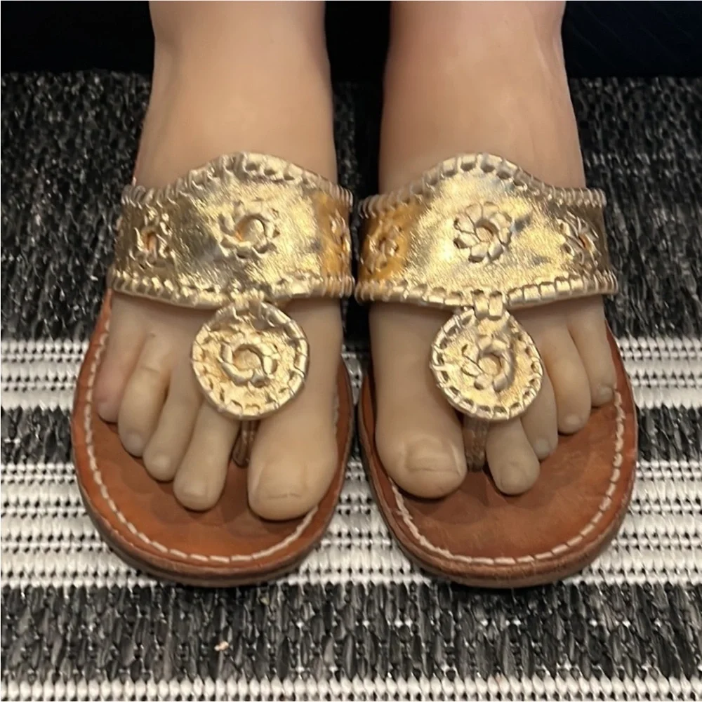 Authentic Jack Rogers signature designer gold leather sandals sz 8